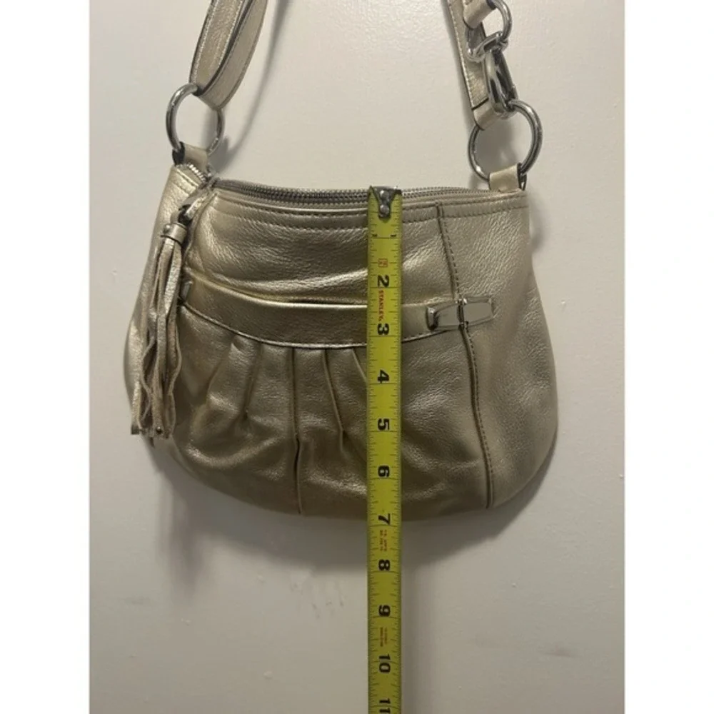 B Makowsky‎ Women's Pebbled Leather Crossbody Champaign Metallic Handbag Y2K